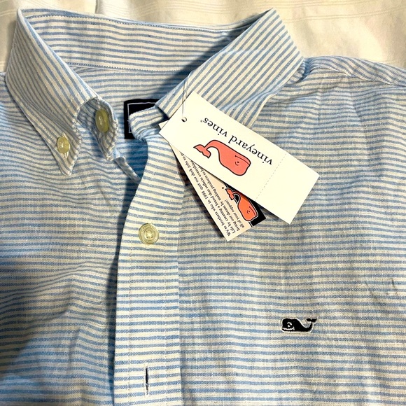Vineyard Vines Other - NWT Vineyard Vines Short Sleeve Blue/White Striped Linen/Cotton Blend Sz 18/XL